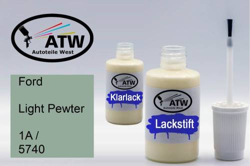 Ford, Light Pewter, 1A / 5740: 20ml Lackstift + 20ml Klarlack - Set, von ATW Autoteile West.